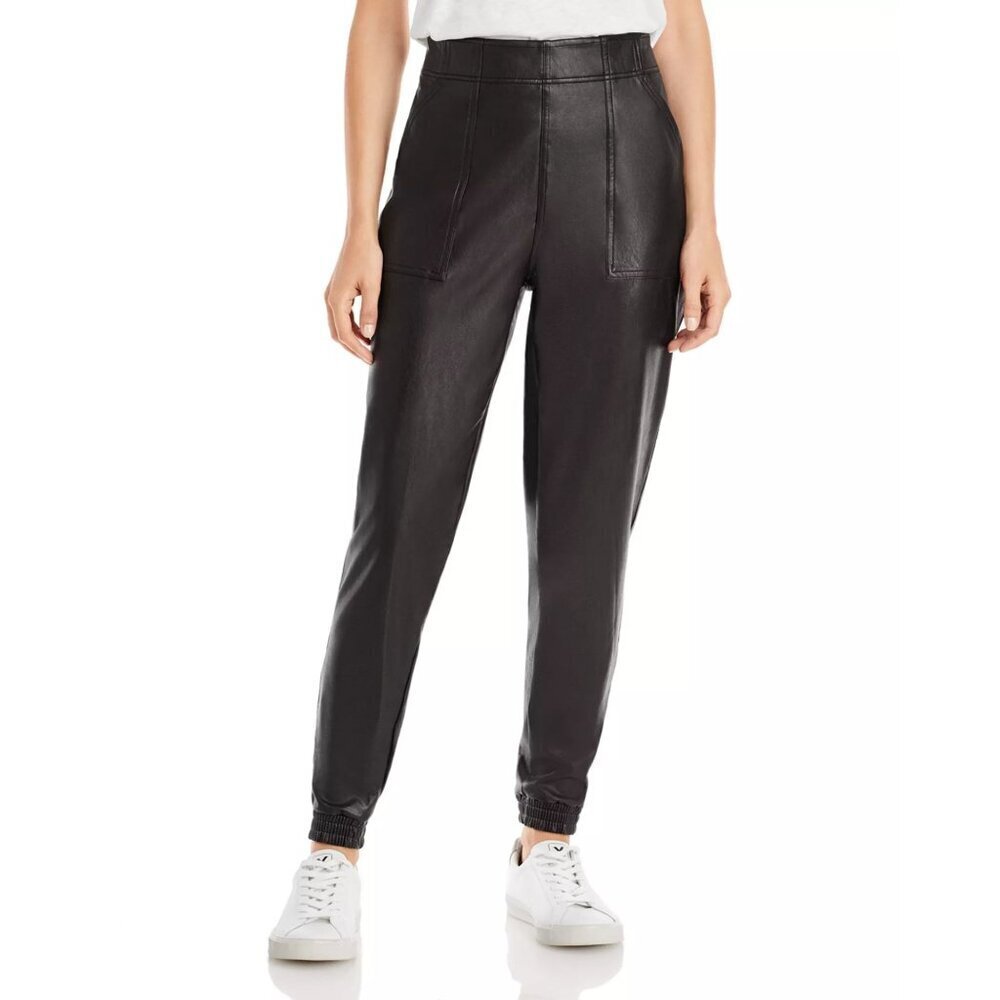 SPANX Black Faux Leather Jogger Pants Size Large 47931